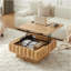 Table basse carrée à plateau relevable avec structure en bois massif et rangement caché-206398435