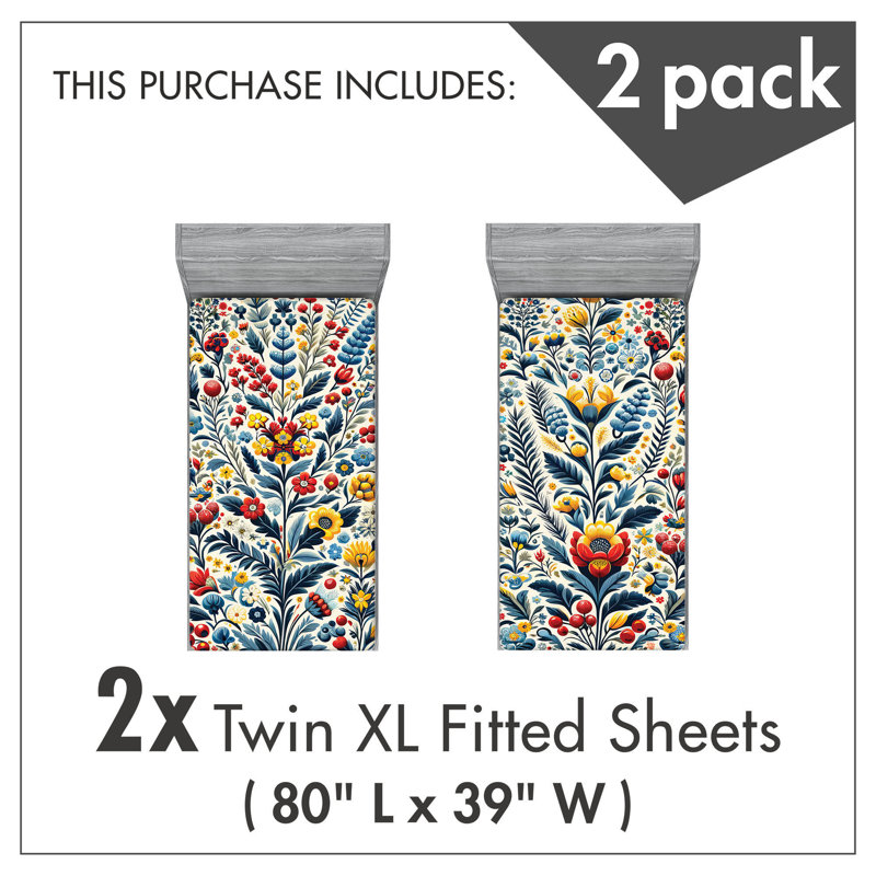 Microfiber Art Floral Fitted Sheet, Twin Extra Long Fitted Sheet