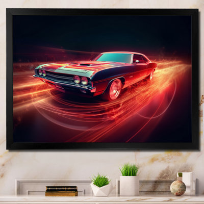 Muscle American Car Neon - Neon Car Canvas Art