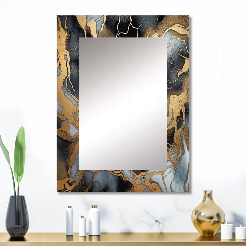Gold and grey marble glimmering galaxies III - Fractal Decorative Wall Mirror, Modern Mirror, Printed Metal Art, 32" x 24"