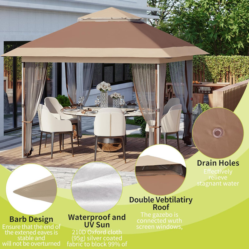 12x12ft Instant Pop Up Gazebos,Modern Waterproof Canopy Tent with Mosquito Netting,Outdoor Canopy Shelter with Wheeled Carry Bag for Patio/Garden/Backyard