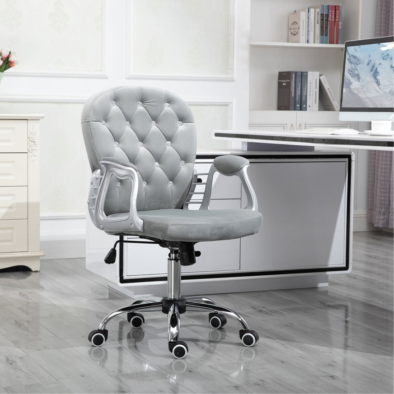 Fauteuil de bureau en velours, fauteuil de bureau capitonné avec accoudoirs rembourrés, hauteur réglable et roulettes pivotantes