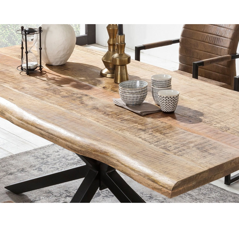 Isaac Solid Wood Top Metal Base Dining Table, 77cm H x 160cm L x 90cm W, Antique black