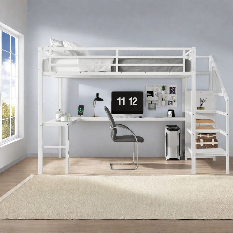 Lits avec rangement et bureau, mezzanine moderne en métal pour les chambres à coucher