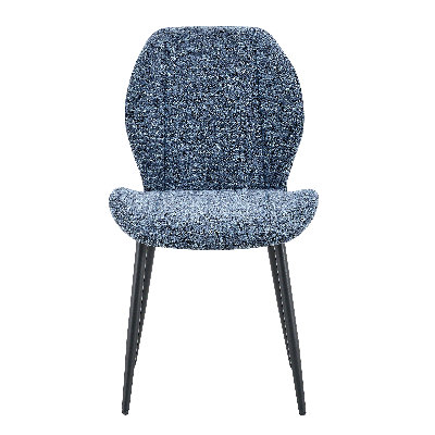 Ensemble de 4 chaises de salle à manger minimalistes modernes en tissu bleu smog, avec des coussins spacieux et confortables. Pieds en métal noir et pieds réglables, adaptés à la salle à manger, au bureau et au bureau, etc.