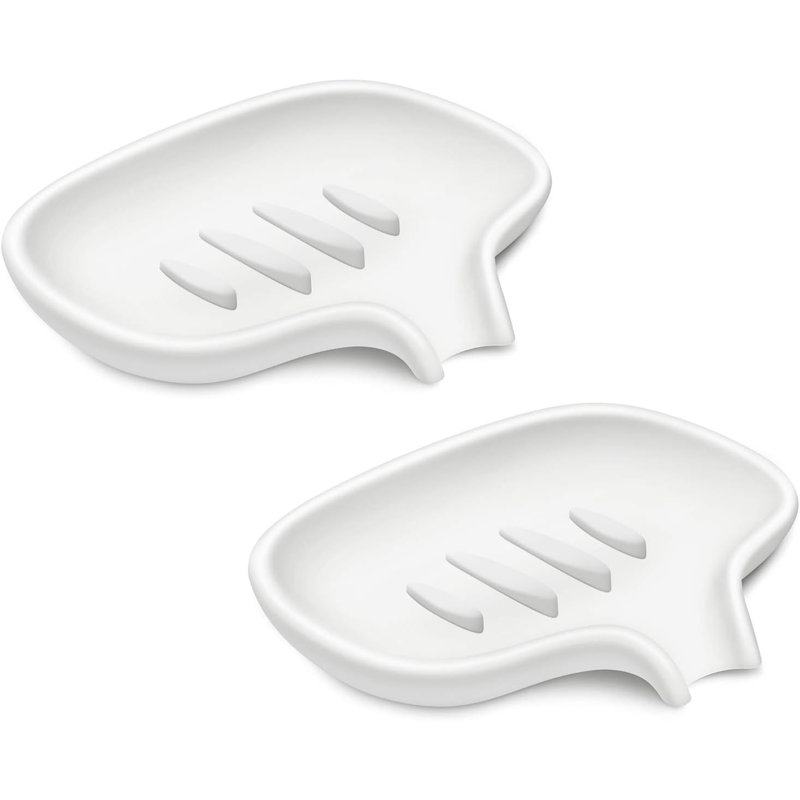 2 Pack Silicone Soap Dish With Drain Tray White