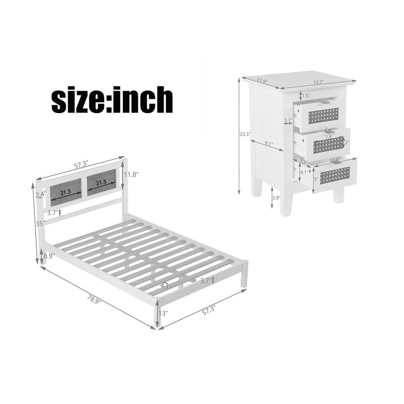 Ensemble de chambre à coucher 3 pièces pour lit double, noir, Double, Blanc