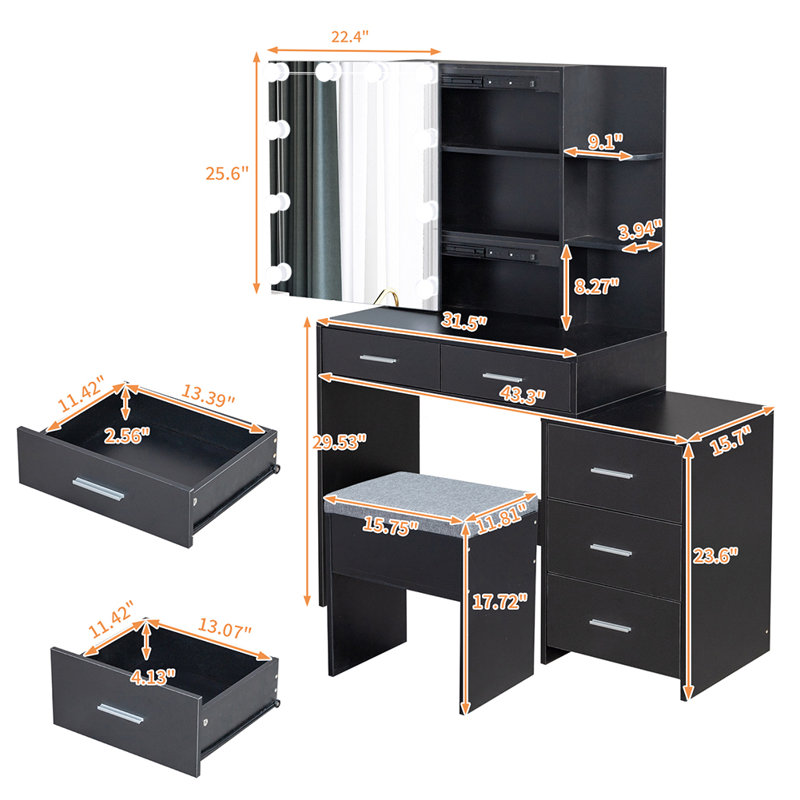 Dressing Table With Mirror, Black