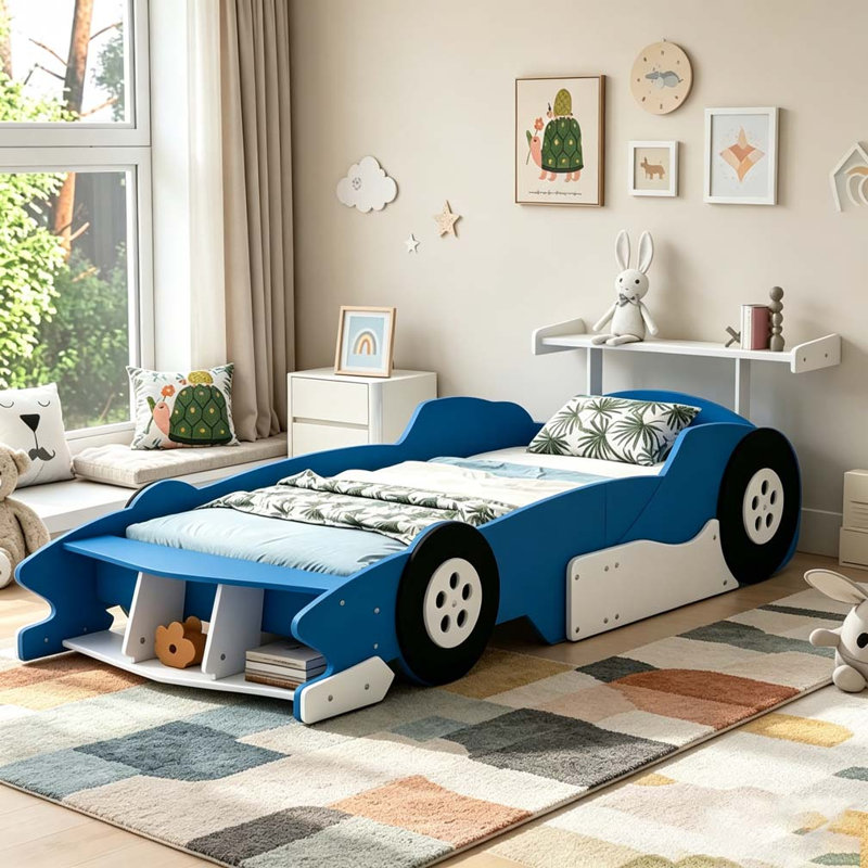 Lit plateforme avec roulettes Race, Bleu, Lit simple