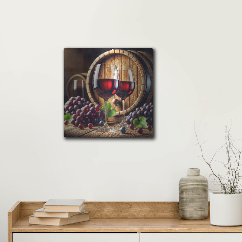 Charlton Home® «Two Glasses Of Wine» par Rey Klimt, art mural en métal, H 12 po x l 12 po