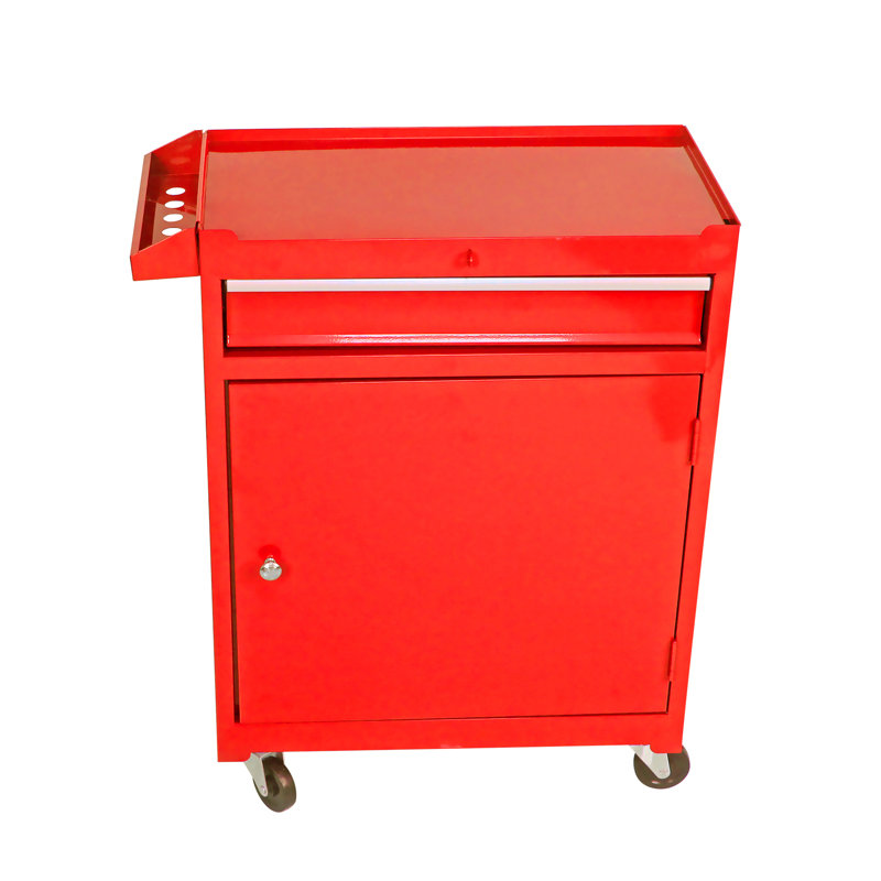 5 boîtes à outils en métal avec roues verrouillables et espace interne, Rouge