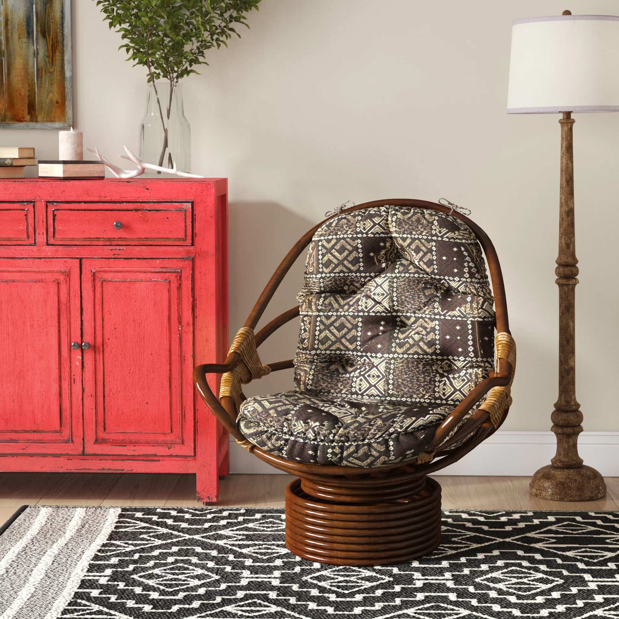Red Barrel Studio 1 - Piece Papasan Seat Cushion Lark Manor Fabric: Ivory, Size: 48 W x 48 D x 4 H