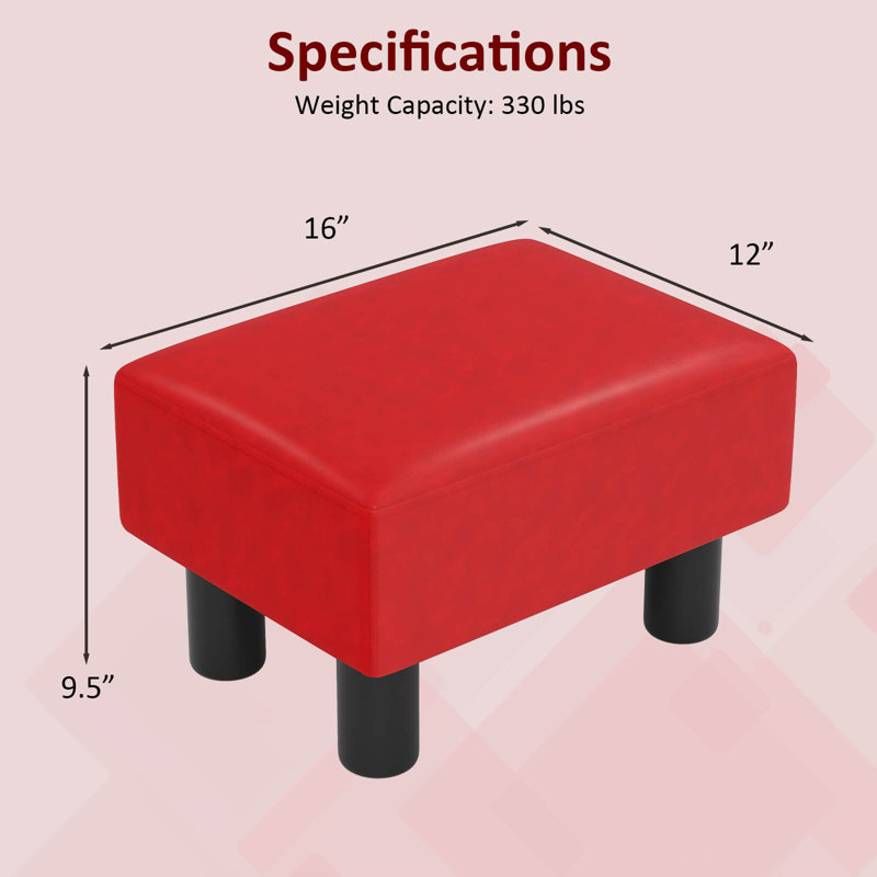 Stimpson Faux Leather Ottoman, Red Faux Leather