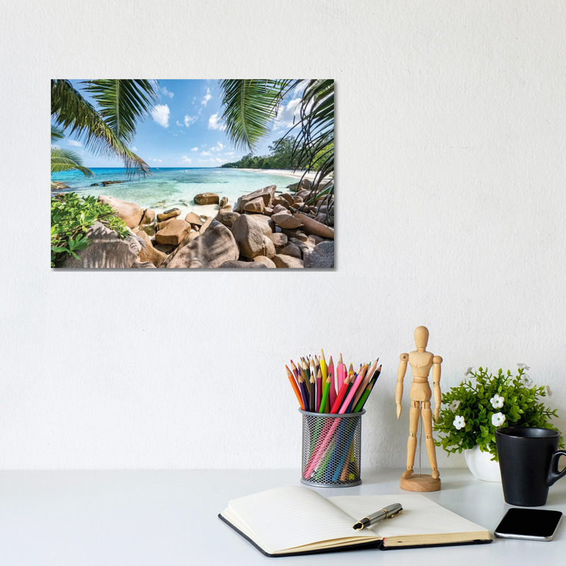 Red Rocks At The Anse Lazio by Jan Becke - Print on Canvas, Wrapped Canvas, 20.32 cm H x 30.48 cm W