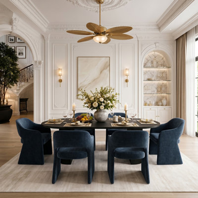 6 - Person Dining Table Sets With Oval Table & 6 Chenille Upholstered Armchairs