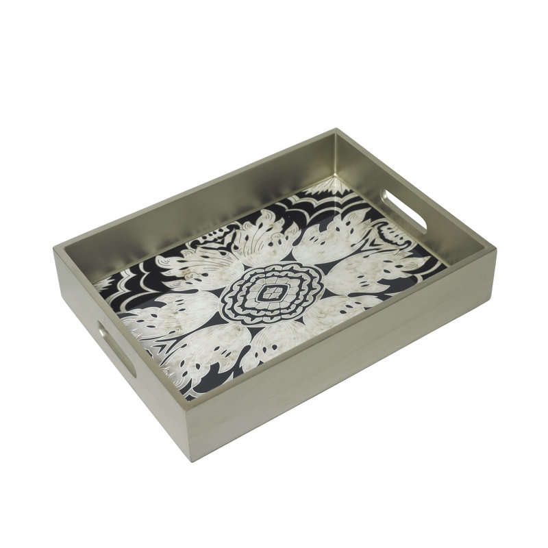Reverse Painted Mirror Vanity Tray, Midnight, Large (2.6" H x 18.5" W x 23.4" L)