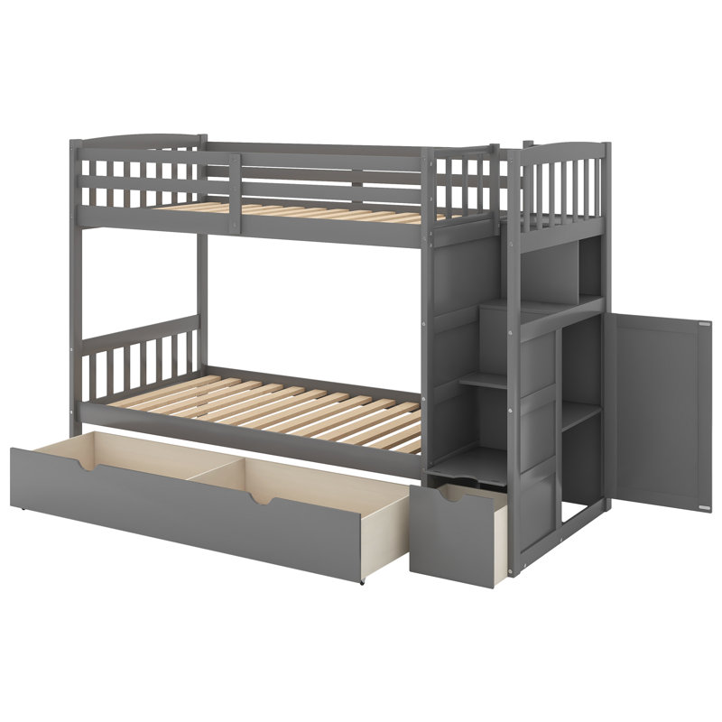Emeril Kids Bunk Bed with Drawers, Gray