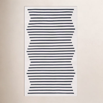 Mando Ivory Black Hand-Woven Striped Cotton Rug