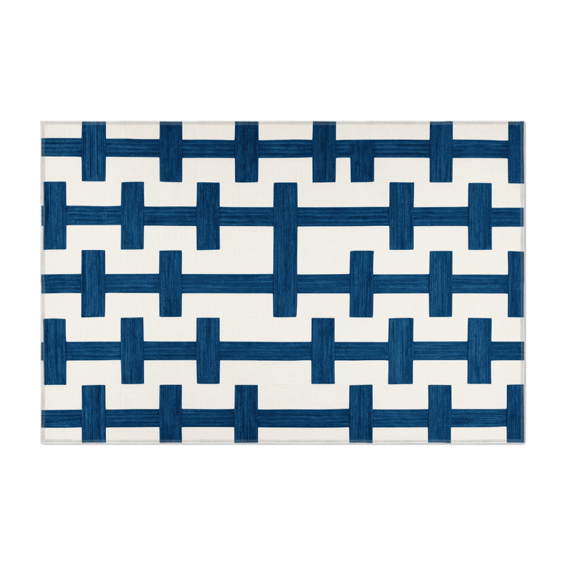 Checkered White Indoor and Outdoor Area Rug, Rectangle 9' x 12'