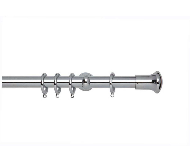 Single Curtain Pole, 120cm W, Chrome