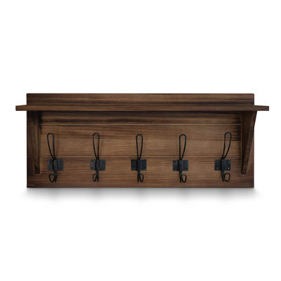 Solid Wood Wall Mounted Coat Rack with Shelf