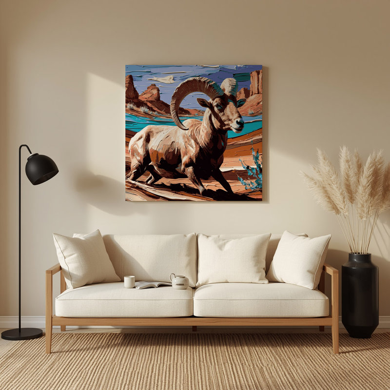 «Southwestern Animals» Bighorn Sheep 8, art mural en métal beige, H 384 po x l 384 po x P 0,05 po