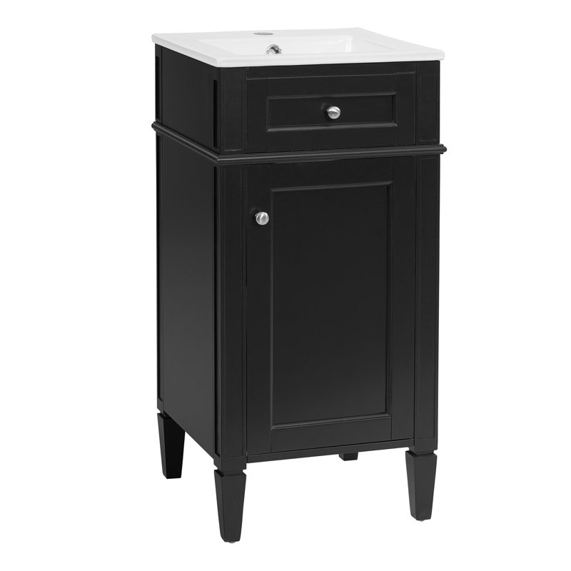 16'' Small Bathroom Vanity With Ceramic Top, Black