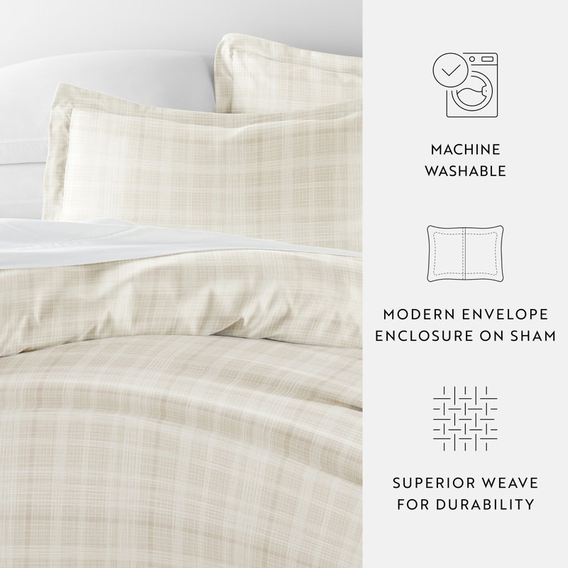 Ray Twin/Twin XL Beige Plaid Microfiber Duvet Cover Set