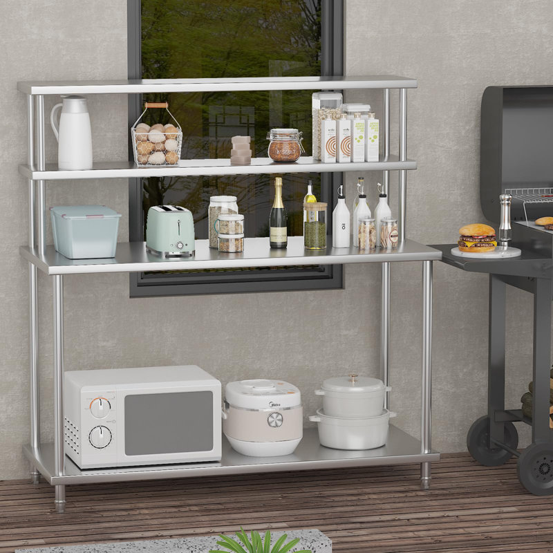 Table de travail à double tablettes en acier inoxydable pour restaurant à domicile, H 55,1 po x L 60 po x l 23,6 po