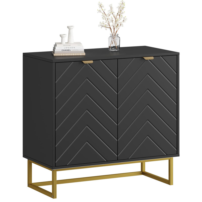 Buffet moderne avec rangement, armoire de rangement en bois avec tablette réglable, console avec portes, Noir, 31,5 pouces