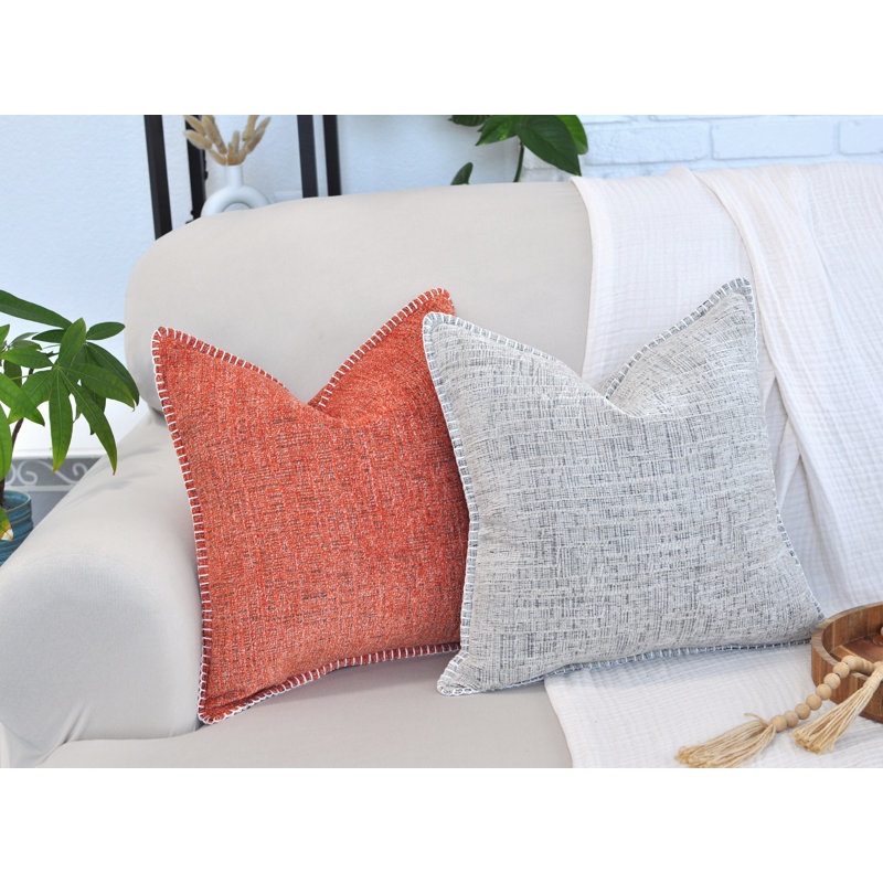 Soft Chenille Throw Pillow Covers With Stitched Edge, Pillow Cover Only - No Insert, Orange, 18" x 18"