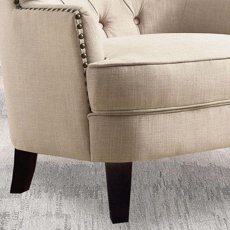 Mid-Century Modern Lounge Arm Cozy Upholstered Tufted Accent Chair with Soft Cushion for Living Room, Bedroom Small Spaces, Standard, Beige