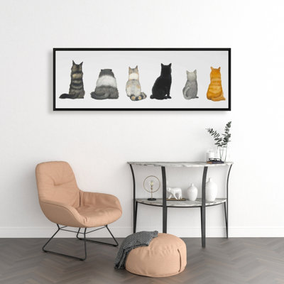 Toile vue arrière de six chats | Art animalier pour décoration intérieure