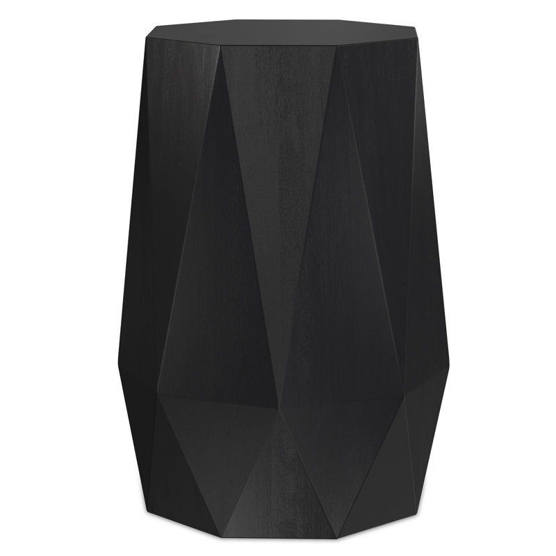 21" Black Solid Wood Octagonal Block End Table