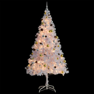 Künstlicher Weihnachtsbaum Weiß mit LED-Leuchten und Ständer