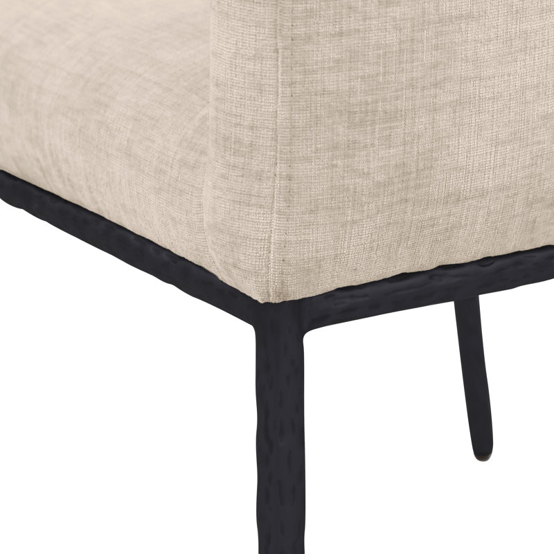 Chaise en chenille Reeves, Tissu chenille beige, Noir mat