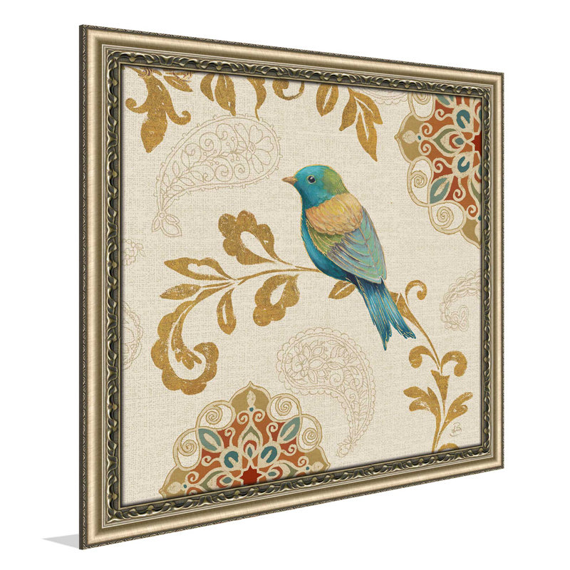 «Bird Rainbow Blue and Yellow», reproduction de peinture à l'aquarelle sur toile, H 21,5 po x l 21,5 po x P 0,75 po