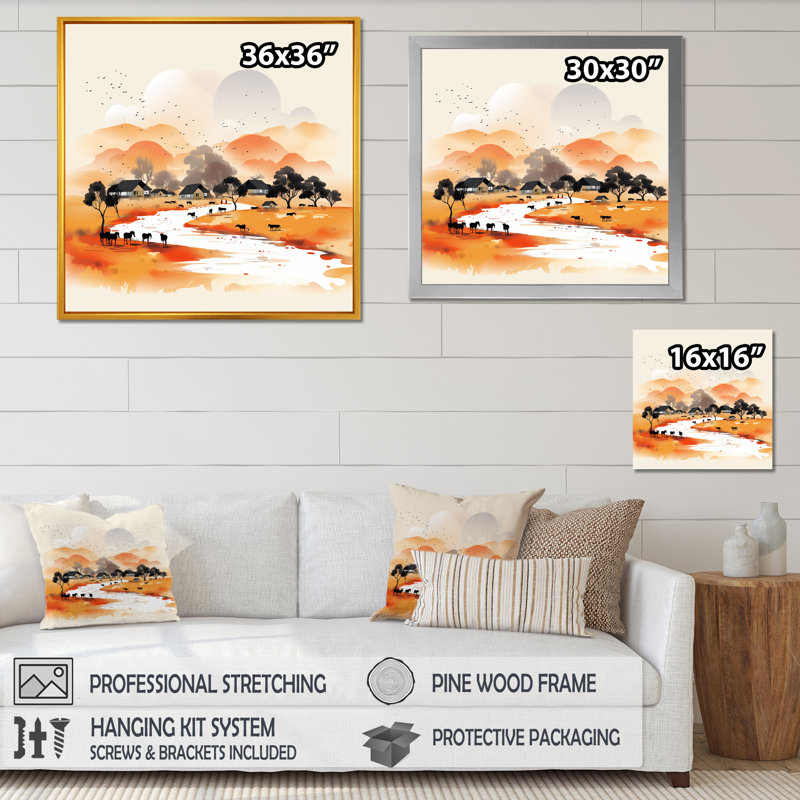 Fulani Nomades, paysage africain - Art mural paysage africain, Toile tendue, H 16 po x l 16 po x P 1 po