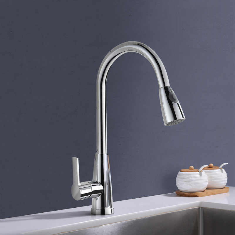 Topcraft Single Handle Single Hole Pull Down Kitchen Sink Faucet, Chrome