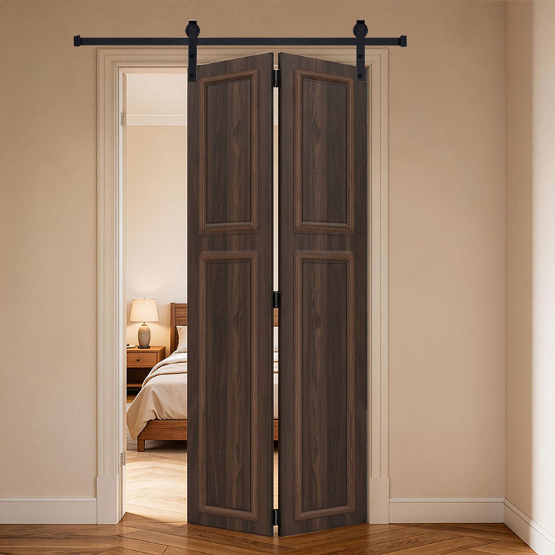 Porte pliante en panneau de fibres à densité moyenne à 2 panneaux avec quincaillerie de porte de grange, 32" X 96"