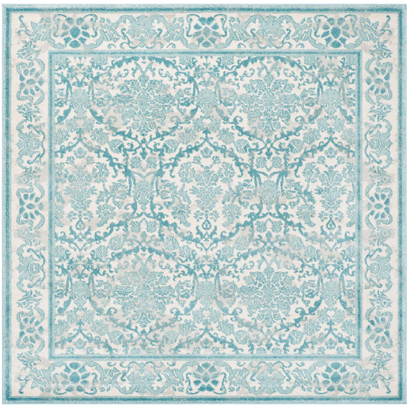 Auriyah Oriental Ivory/Light Blue Area Rug, Square 6'7"
