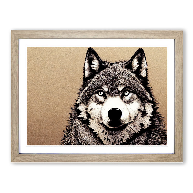 XH1022-7079X Portrait Of A Wolf Vol.1 - Single Picture Frame Print, 25cm H x 34cm W x 2cm D, Oak Framed
