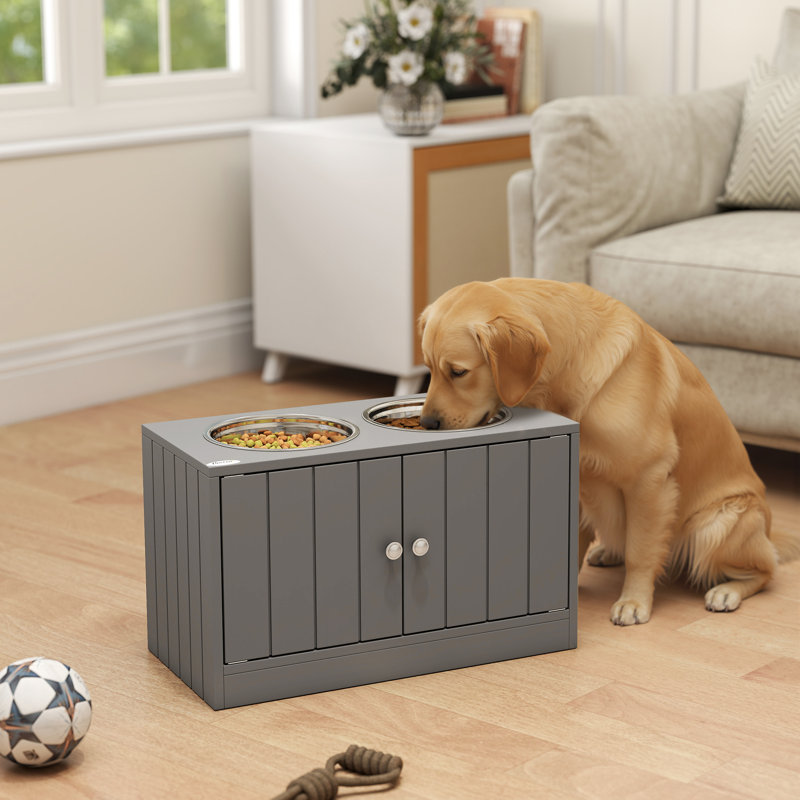 Dog Bowls for Large Dogs Pet Feeding Station with Stand, Gray