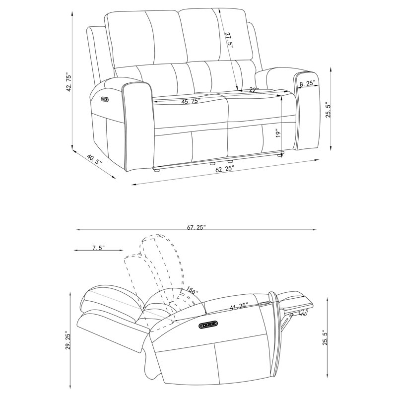 Causeuse inclinable électrique Boyce, Similicuir gris anthracite