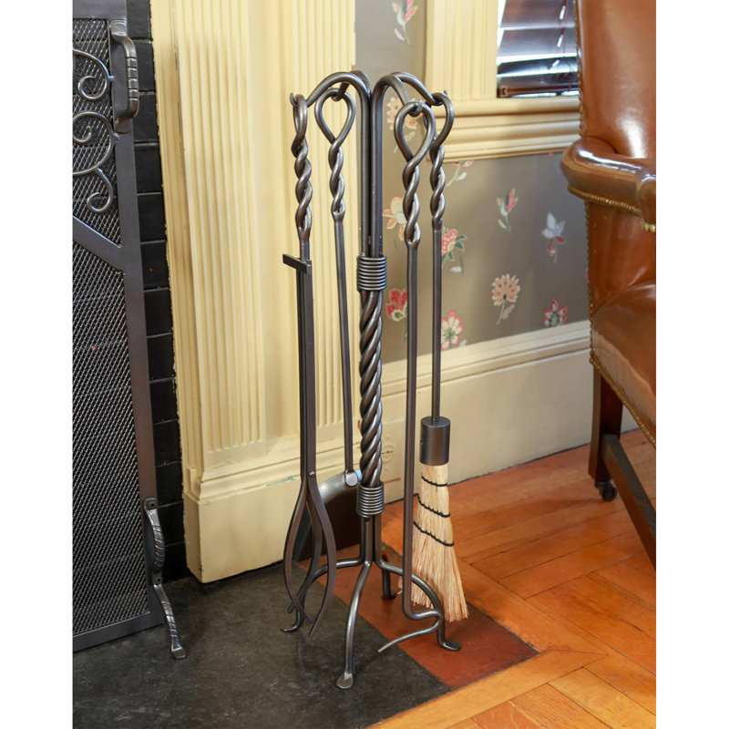 Shaurya Iron Fireplace Tool Set, Graphite Powder Coated