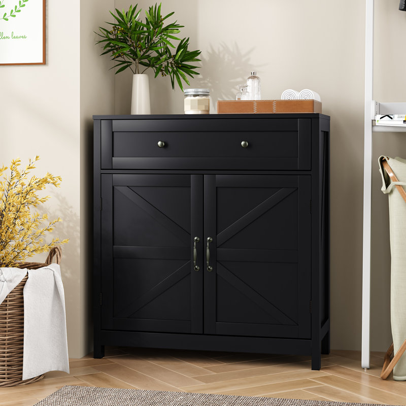 Armoire de rangement d'entrée avec tablette réglable et tiroir dans la cuisine noire