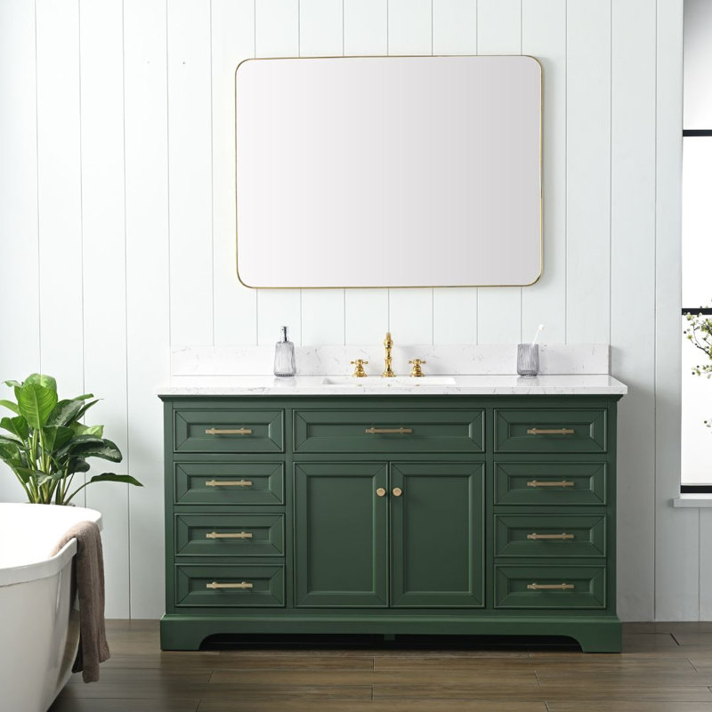 Thompson 60" W Single Bathroom Vanity, Evergreen/Brushed Gold