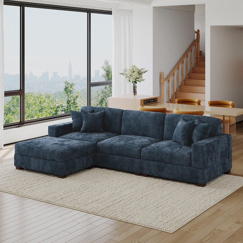 Canapé modulaire 4 pièces en chenille 4 pièces, Chenille chameau, H 33,4 po x l 117 po x P 68,3 po