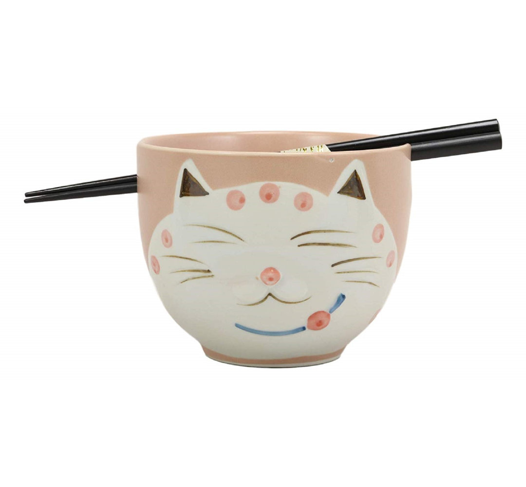 Basug 18 oz. Whimsical Lucky Meow Cat Rice Bowl World Menagerie