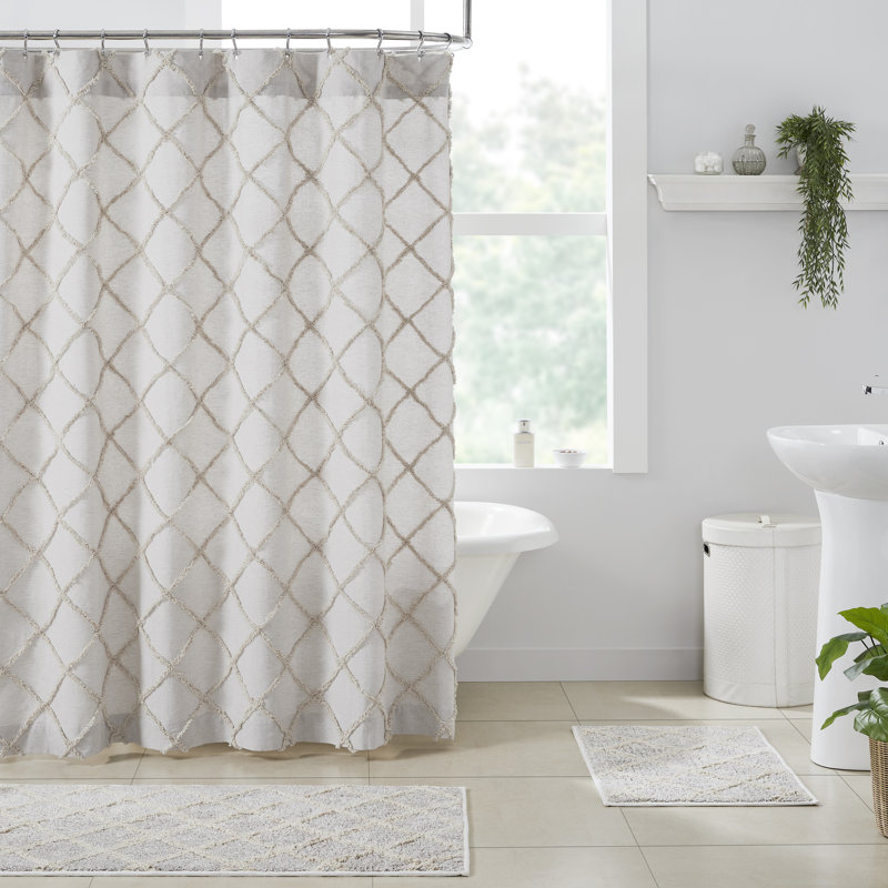 Az Cotton Blend Geometric Shower Curtain